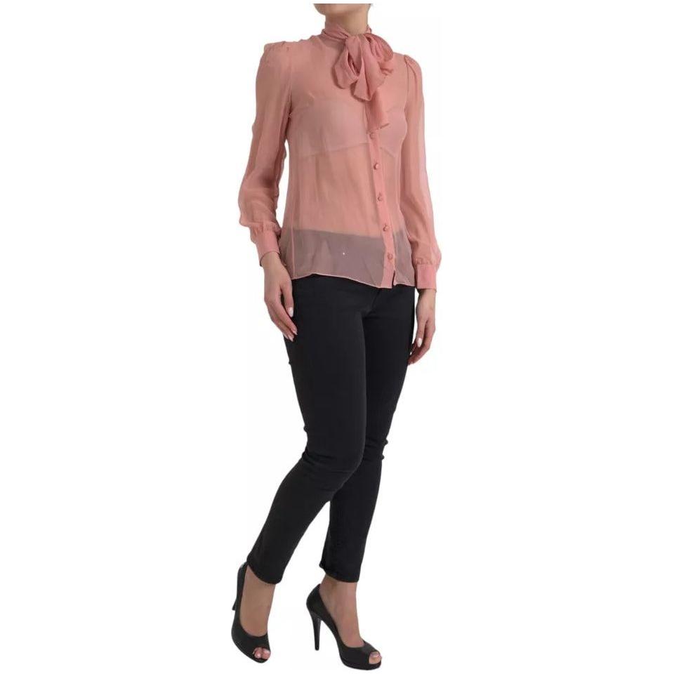 Dolce & Gabbana Pink Long Sleeves Ascot Collar Top Blouse TSH84782-36
