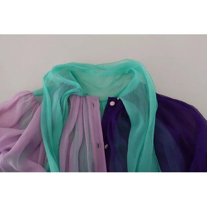 Dolce & Gabbana Multicolor Long Sleeves Ascot Collar Silk Top