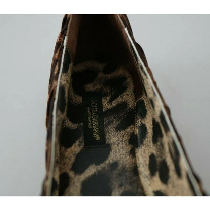Dolce & Gabbana Brown Leopard Silk Ballerina Flats Shoes
