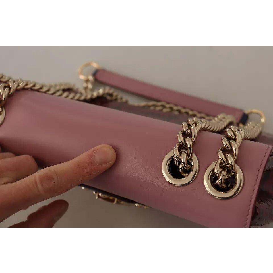 Dolce & Gabbana Pink Red Exotic Skins Gold Chain Purse LUCIA Leather Bag VAS130268