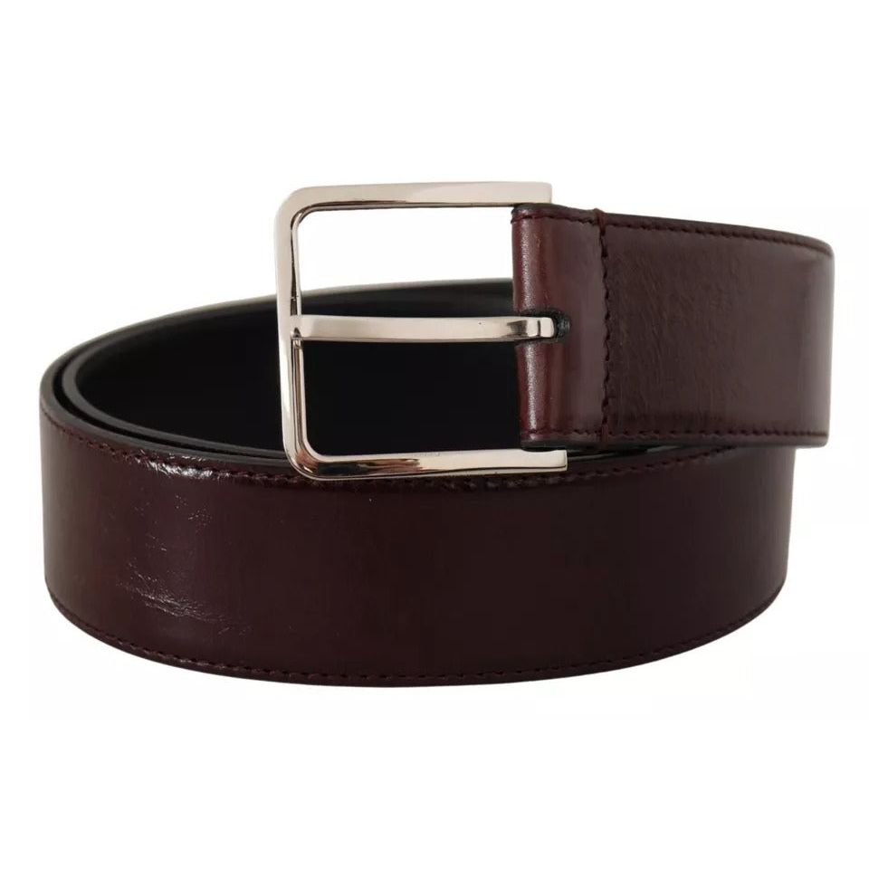 Dolce & Gabbana Dark Brown Leather Logo Engraved Metal Buckle Belt