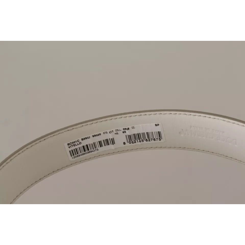 Dolce & Gabbana White Leather Gold Logo Engraved Metal Buckle Belt