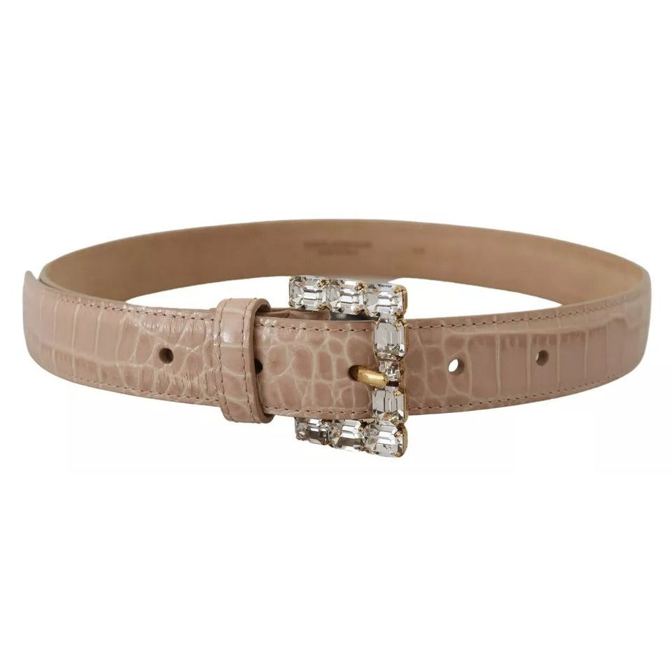 Dolce & Gabbana Beige Leather Crystal Buckle Women Belt