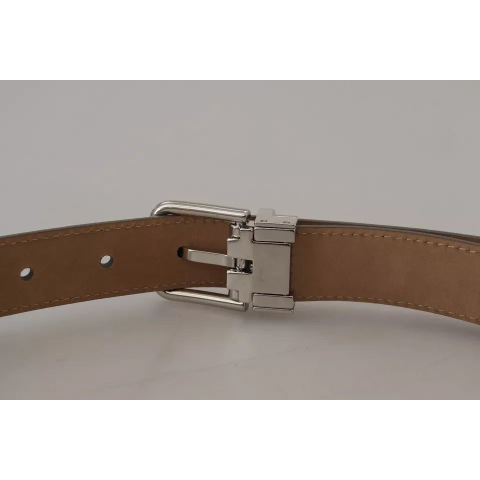 Dolce & Gabbana Silver Leather Metal Buckle Belt