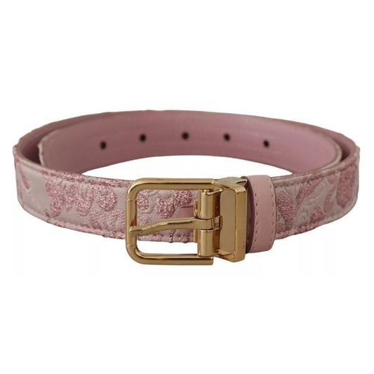 Dolce & Gabbana Pink Jaquard Embroidered Gold Tone Metal Buckle Belt WNB103-75