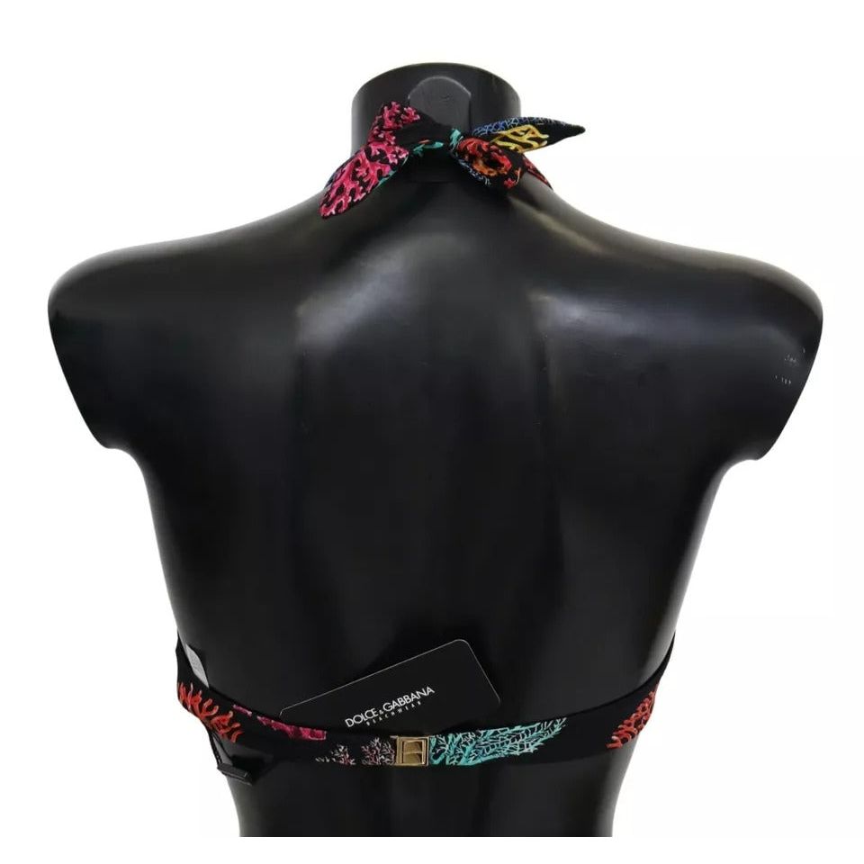Dolce & Gabbana Black Corals Print Swimsuit Beachwear Bikini Top