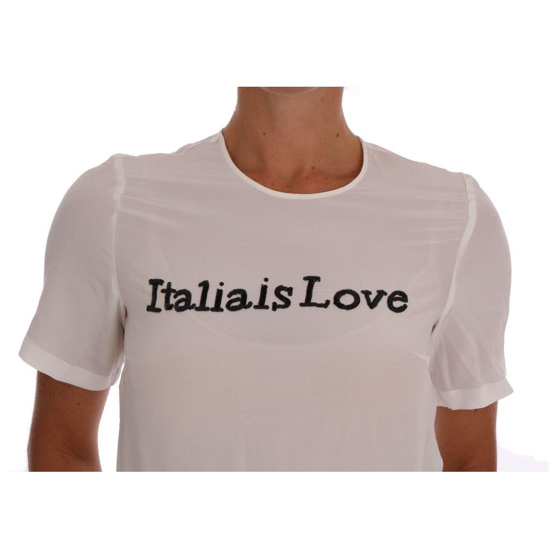 Dolce & Gabbana White Silk ITALIA IS LOVE Blouse T-shirt