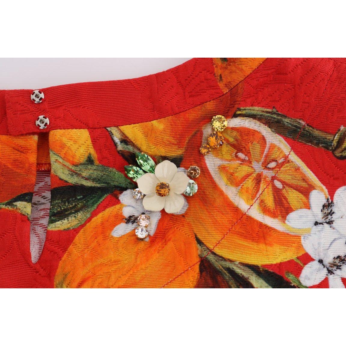 Dolce & Gabbana Orange Print Crystal-Embellished Blouse