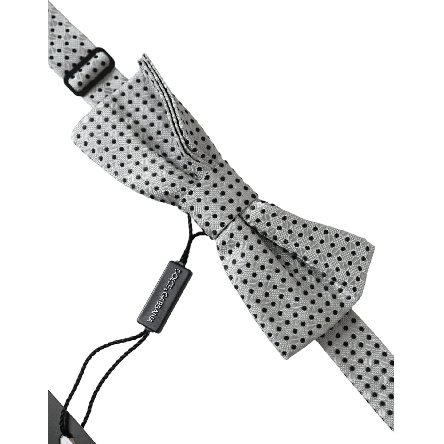 Dolce & Gabbana Gray Silk Polka Dot Adjustable Neck Men Papillon Bow Tie