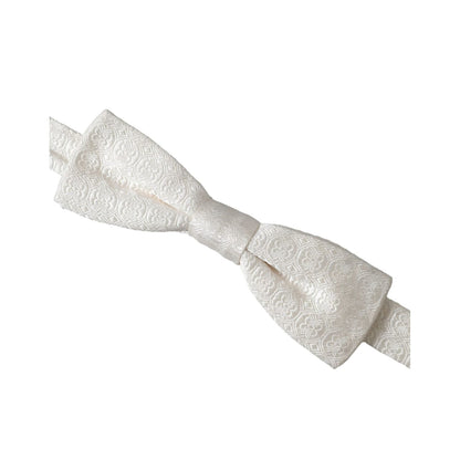 Dolce & Gabbana White Silk Patterned Adjustable Neck Men Papillon Bow Tie Dolce & Gabbana