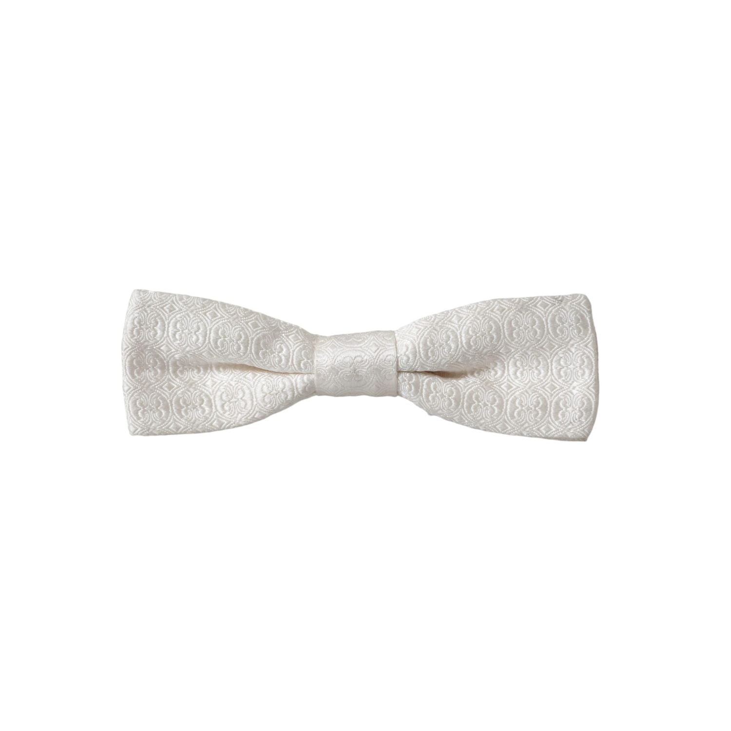 Dolce & Gabbana White Silk Patterned Adjustable Neck Men Papillon Bow Tie