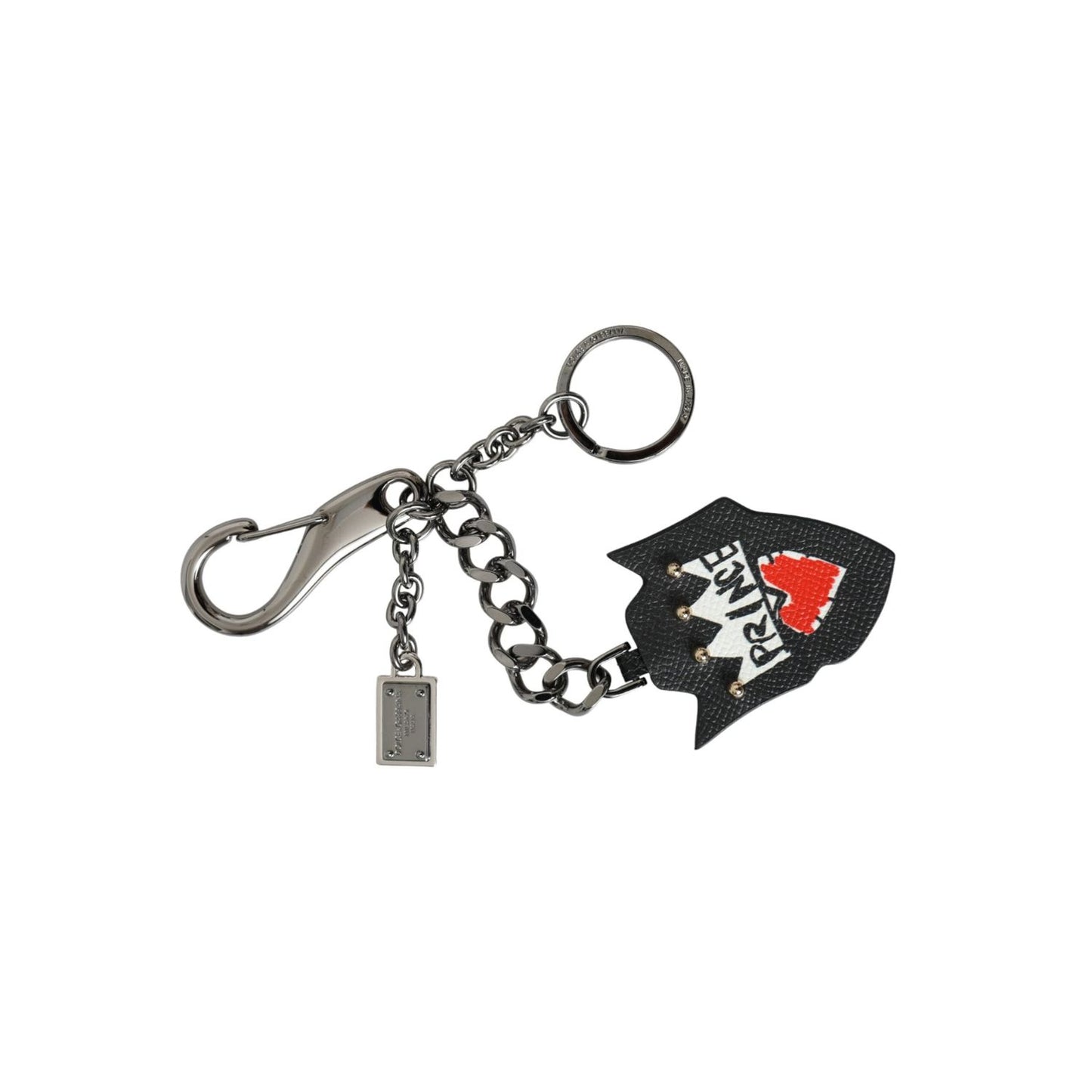 Dolce & Gabbana Black Prince Studs Logo Silver Brass Keychain Keyring Dolce & Gabbana