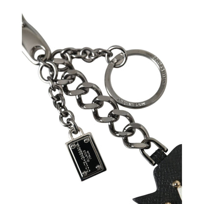 Dolce & Gabbana Black Prince Studs Logo Silver Brass Keychain Keyring Dolce & Gabbana
