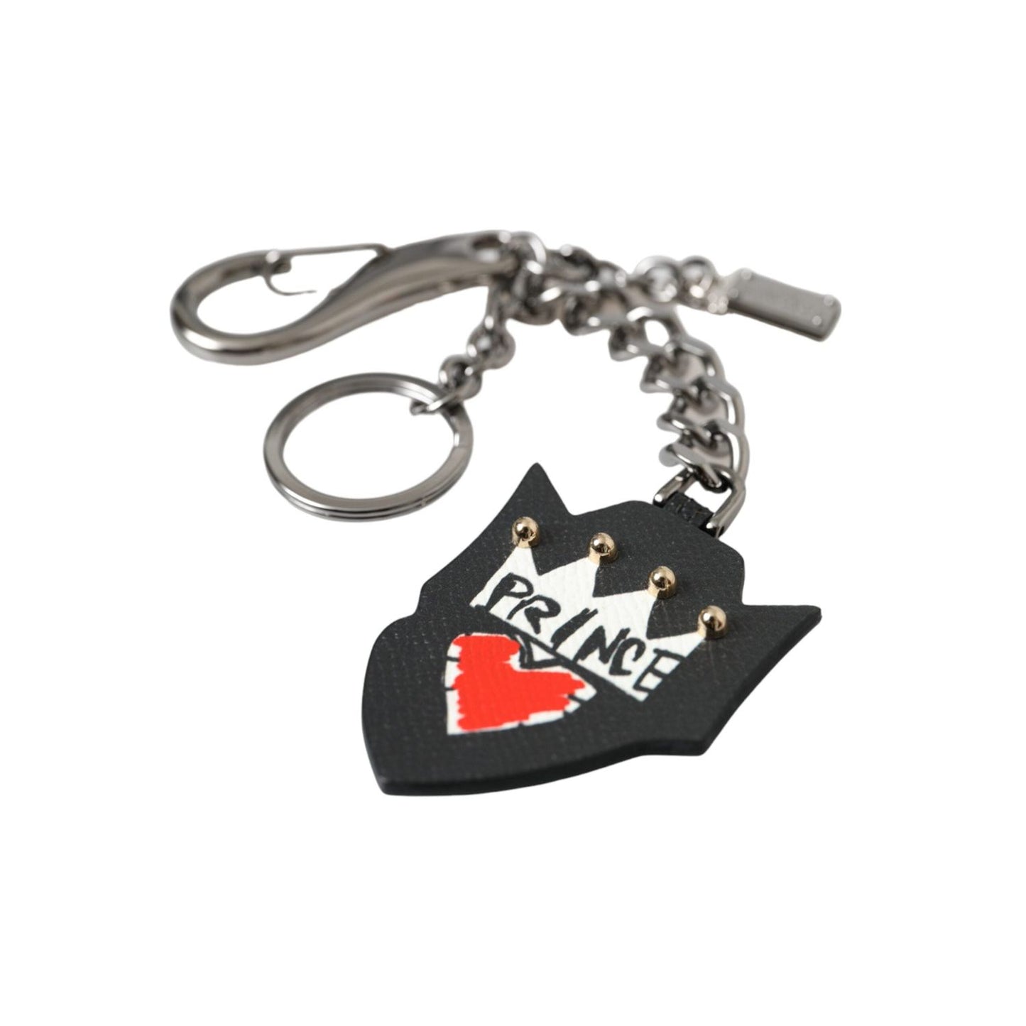 Dolce & Gabbana Black Prince Studs Logo Silver Brass Keychain Keyring Dolce & Gabbana