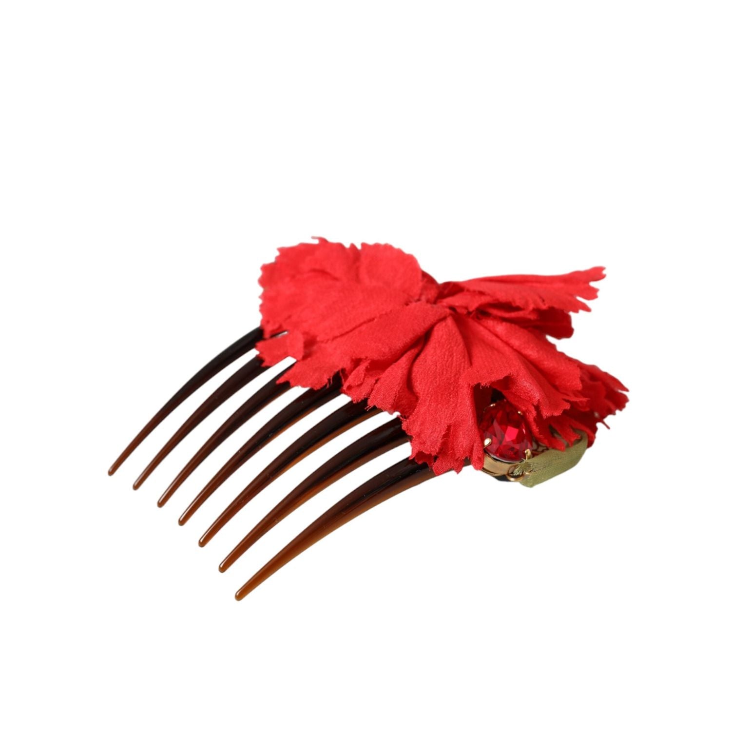 Dolce & Gabbana Red Silk Floral Gold Brass Women Hair Comb