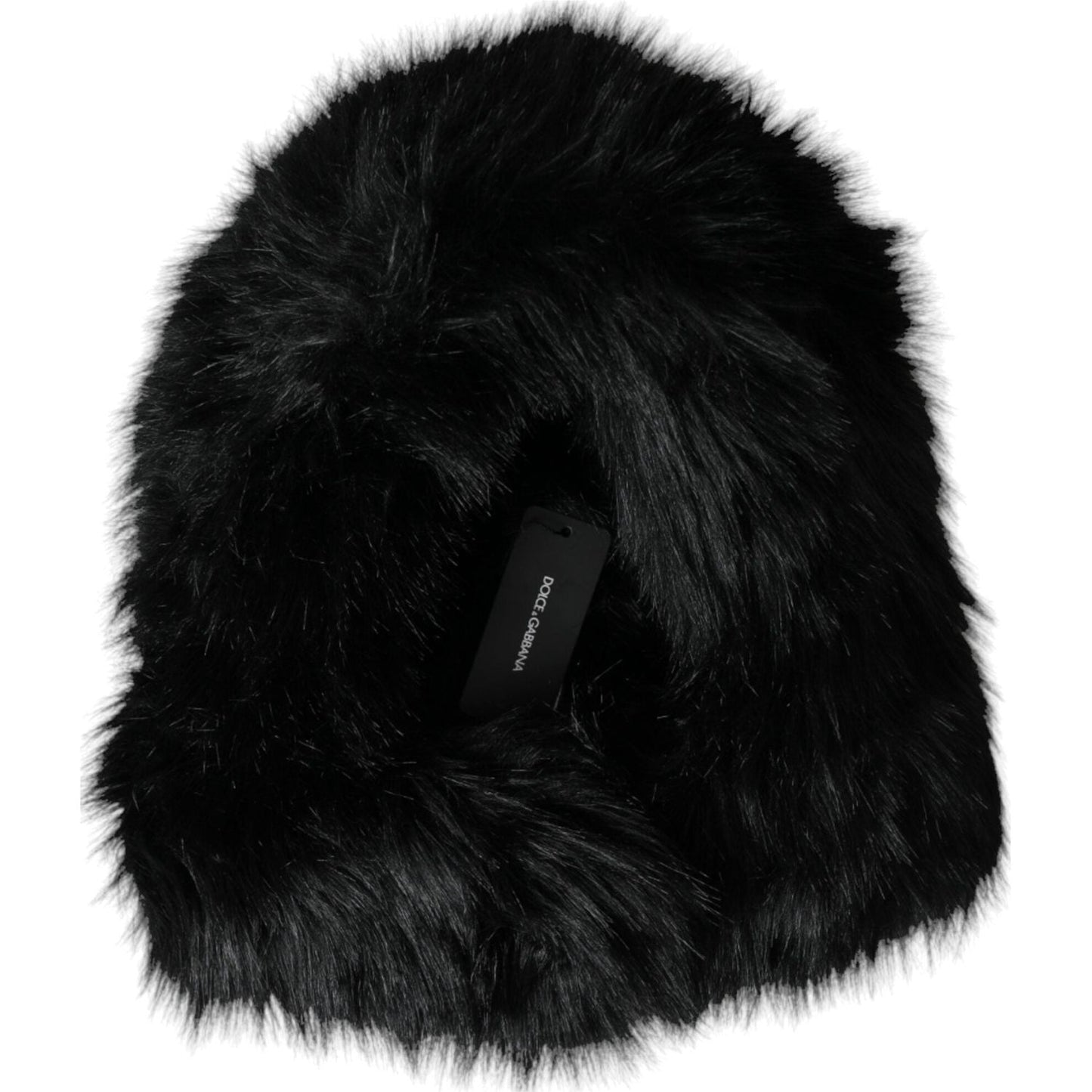 Dolce & Gabbana Black Faux Fur Whole Head Wrap Hat