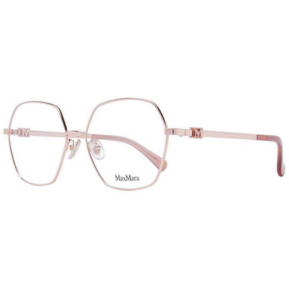 Max Mara Rose Gold Metal Glasses (Frames) with geometric full-rim design for women, featuring demo lenses and branded case.