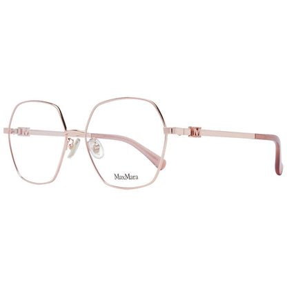 Max Mara Rose Gold Metal Glasses (Frames) with geometric full-rim design for women, featuring demo lenses and branded case.