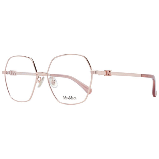 Max Mara Rose Gold Metal Glasses (Frames) with geometric full-rim design for women, featuring demo lenses and branded case.