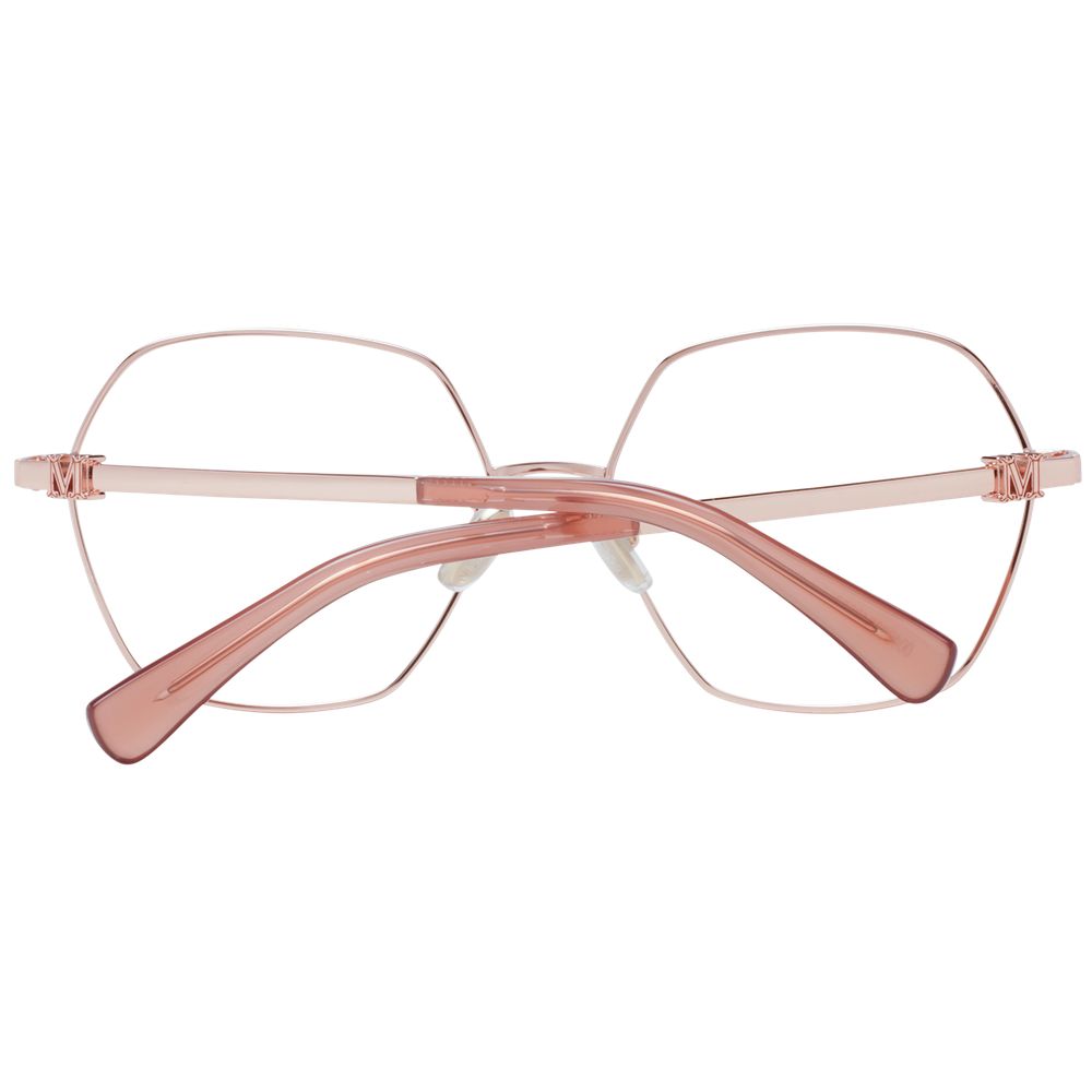 Max Mara Rose Gold Metal Glasses (Frames) with full-rim geometric style for women, featuring demo plastic lenses and branded case included.