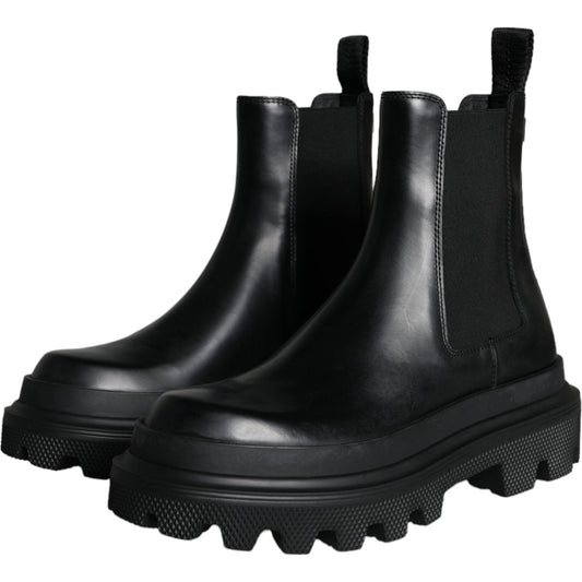 Dolce & Gabbana Black Leather Slip On Stretch Trekking Boots Shoes MV5862-41