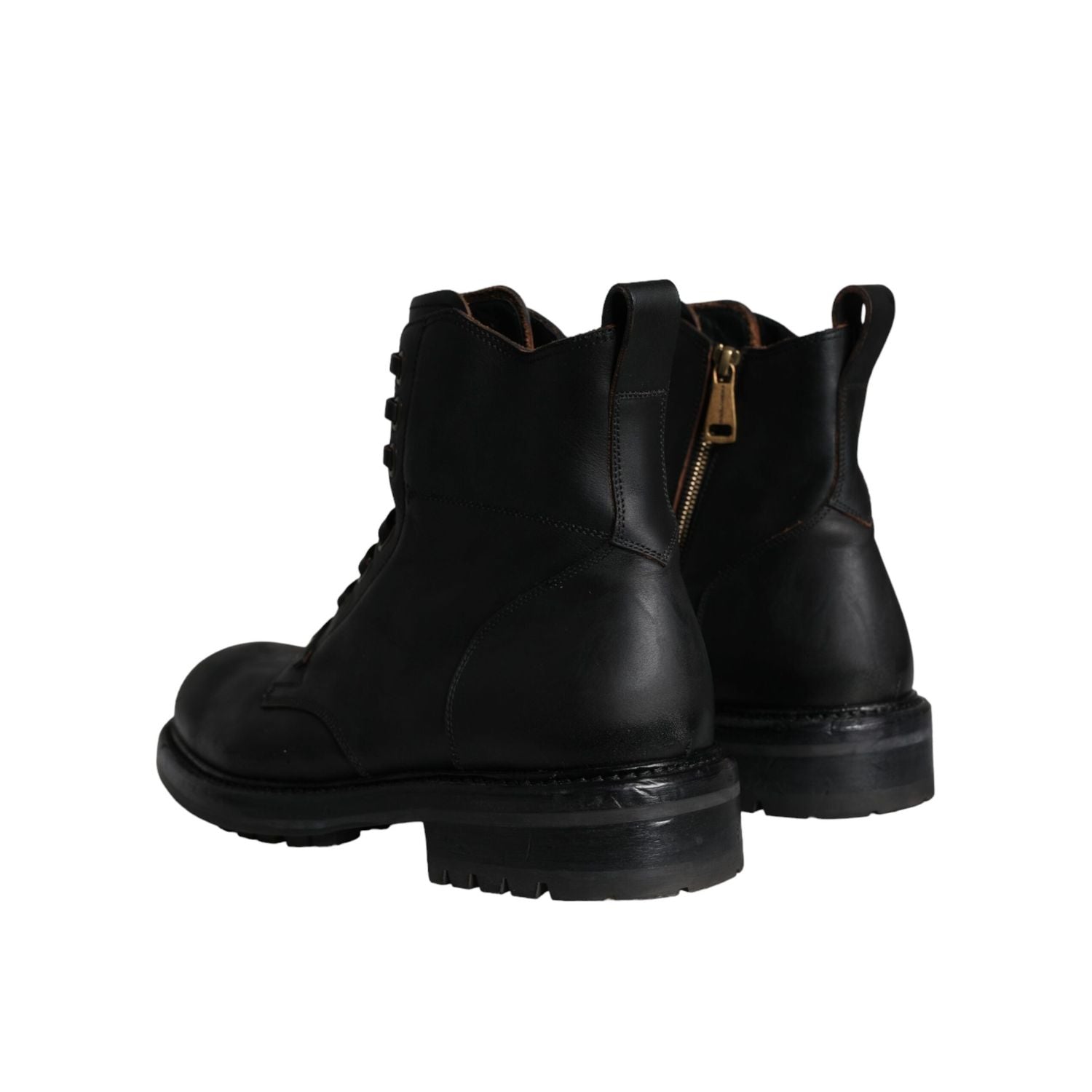 Dolce & Gabbana Black Lace Up Mid Calf Boots Men Shoes