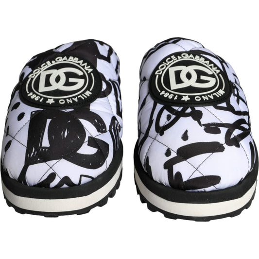 Dolce & Gabbana Black White Quilted Logo Sandals Slides Shoes MV5907-44