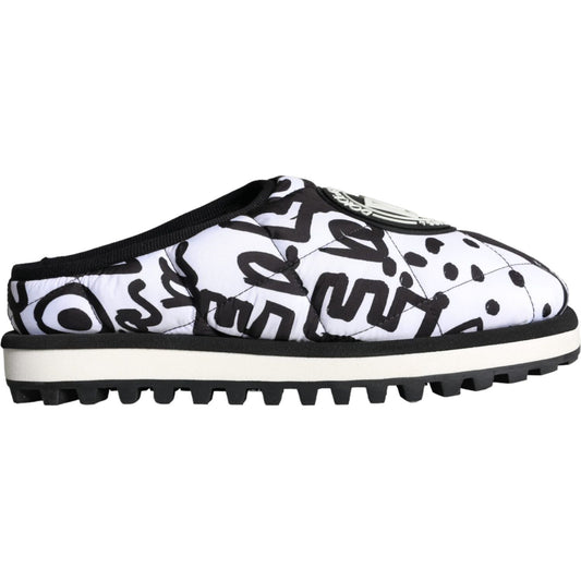 Dolce & Gabbana Black White Quilted Logo Sandals Slides Shoes MV5907-44