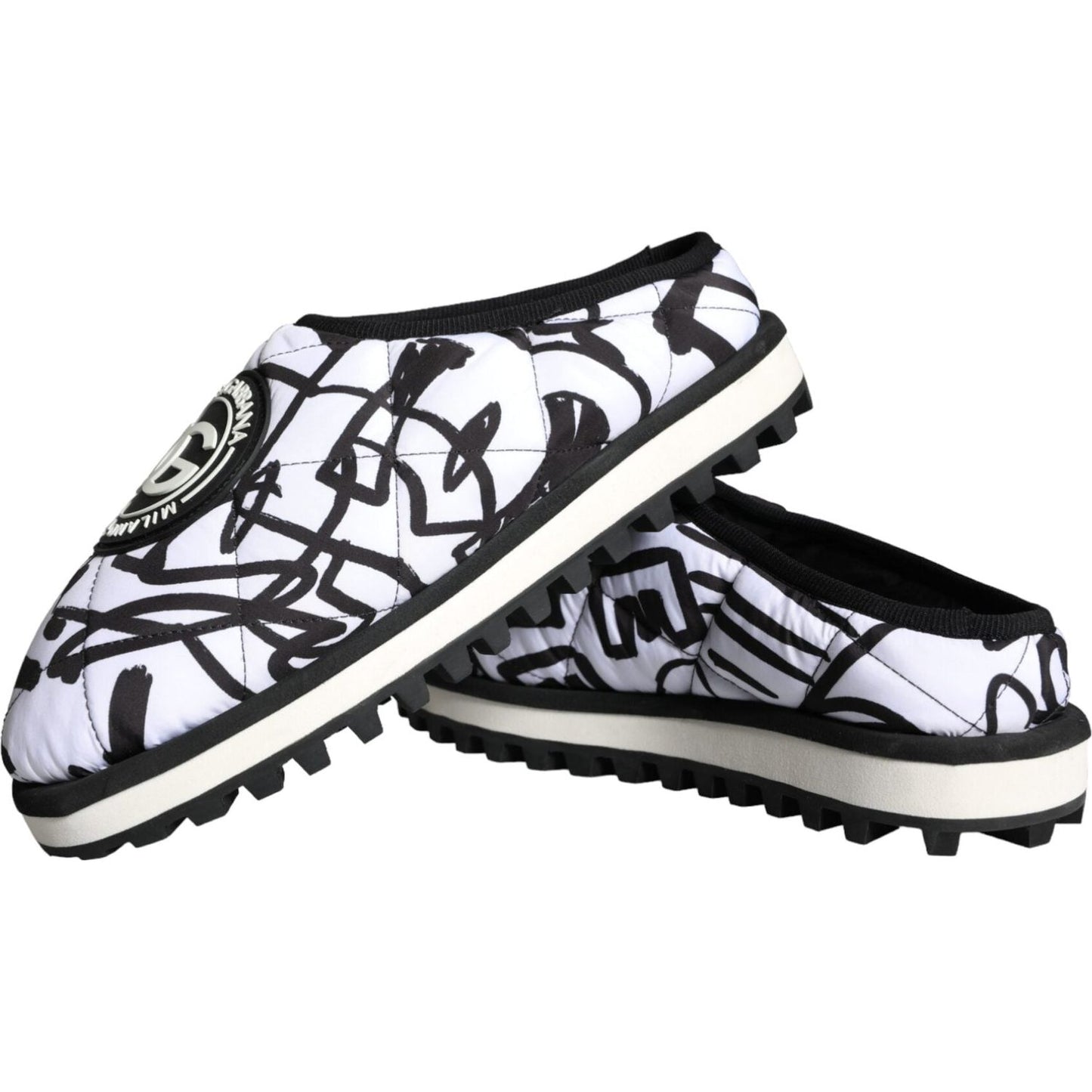 Dolce & Gabbana Black White Quilted Logo Sandals Slides Shoes MV5907-44