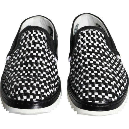 Dolce & Gabbana Black White Weaved Slip On Men Loafers Shoes MV5909-41.5