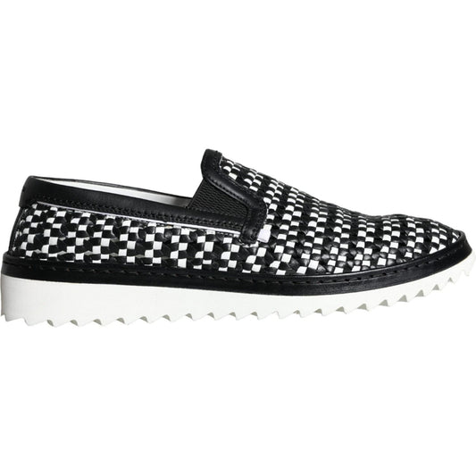 Dolce & Gabbana Black White Weaved Slip On Men Loafers Shoes MV5909-41.5