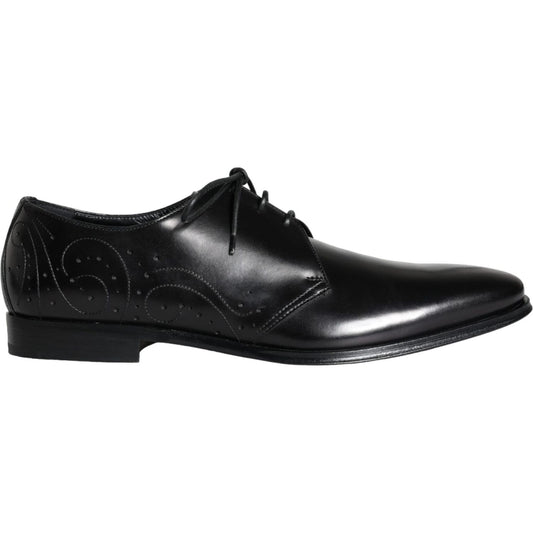 Dolce & Gabbana Black Calfskin Leather Derby Men Dress Shoes MV5911-43