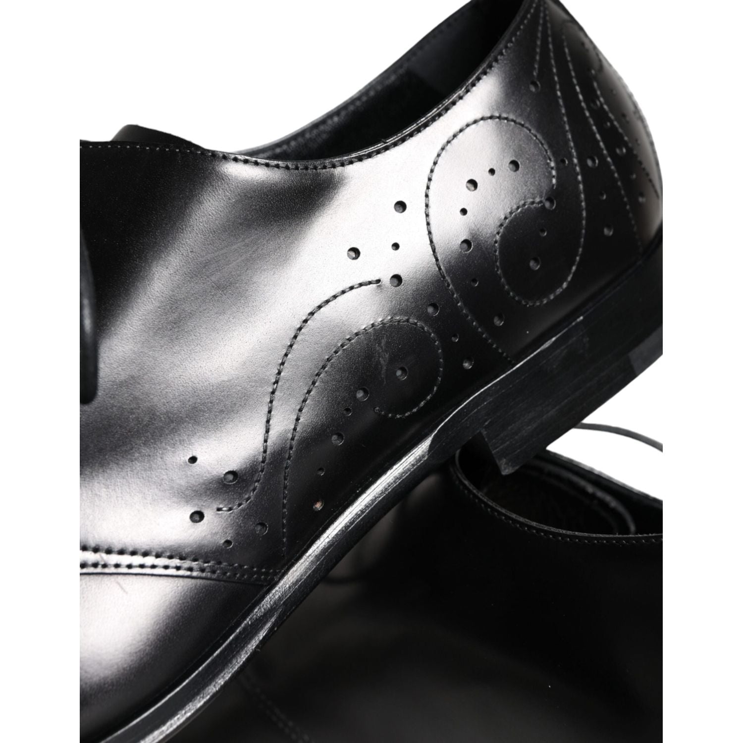 Dolce & Gabbana Black Calfskin Leather Derby Men Dress Shoes