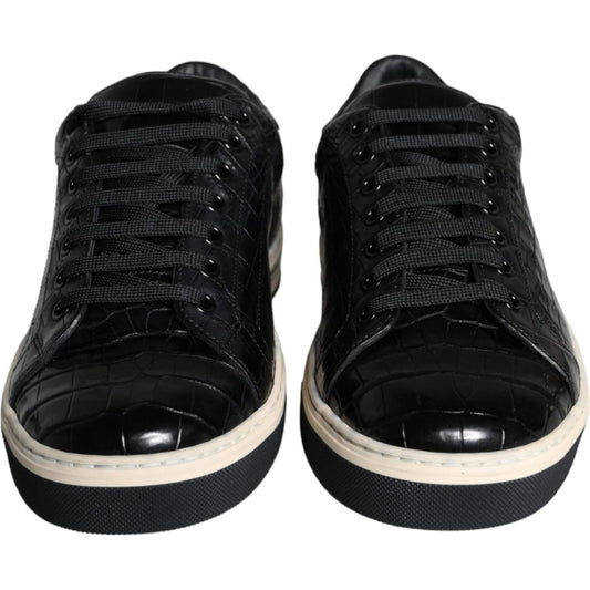 Dolce & Gabbana Black Leather Men Low Top Sneakers Shoes MV5920-39