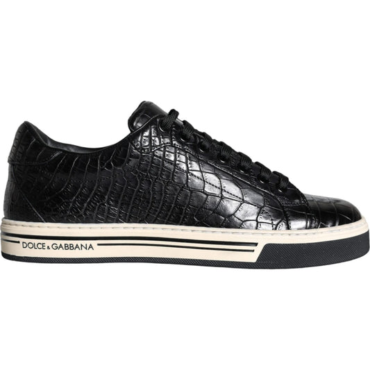 Dolce & Gabbana Black Leather Men Low Top Sneakers Shoes MV5920-39