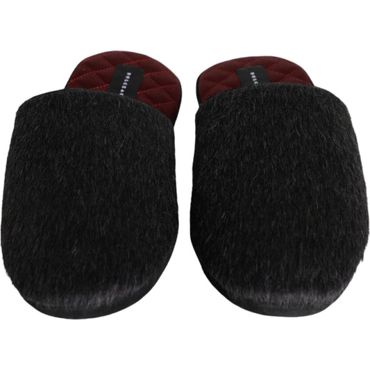 Dolce & Gabbana Black Faux Fur Slides Slippers Slip On Shoes MV5923-45