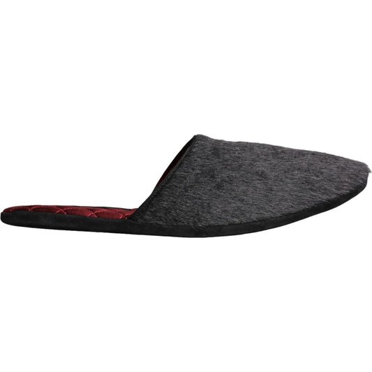 Dolce & Gabbana Black Faux Fur Slides Slippers Slip On Shoes MV5923-45