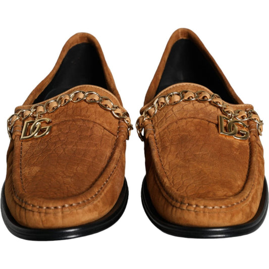 Dolce & Gabbana Brown Velvet Leather Logo Mocassin Slip On Shoes MV6113-43.5