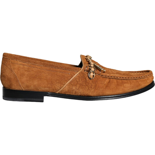 Dolce & Gabbana Brown Velvet Leather Logo Mocassin Slip On Shoes MV6113-43.5