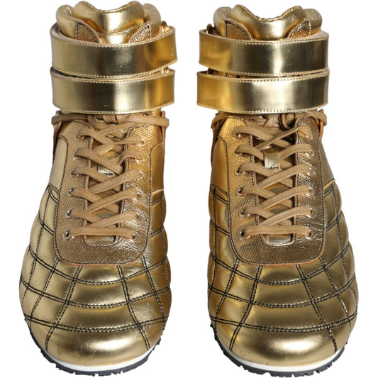 Dolce & Gabbana Gold Leather Sartoria High Top Sneakers Shoes MV6122-44