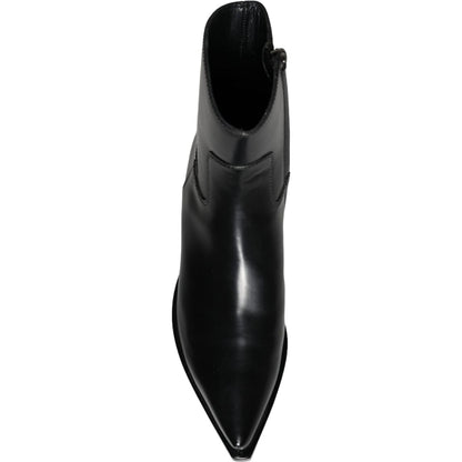 Dolce & Gabbana Black Leather Ankle Boots Booties Shoes
