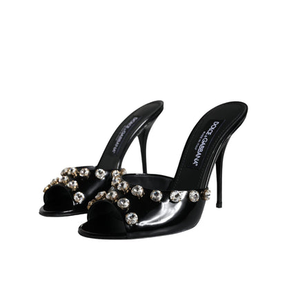 Dolce & Gabbana Black Crystal Heels Keira Sandals Shoes