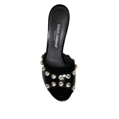 Dolce & Gabbana Black Crystal Heels Keira Sandals Shoes