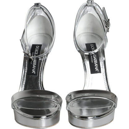 Dolce & Gabbana Silver KEIRA Heels Ankle Strap Sandals Shoes