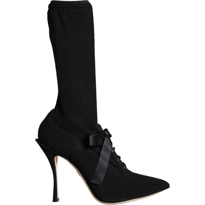 Dolce & Gabbana Black Stiletto Heels Mid Calf Boots Shoes