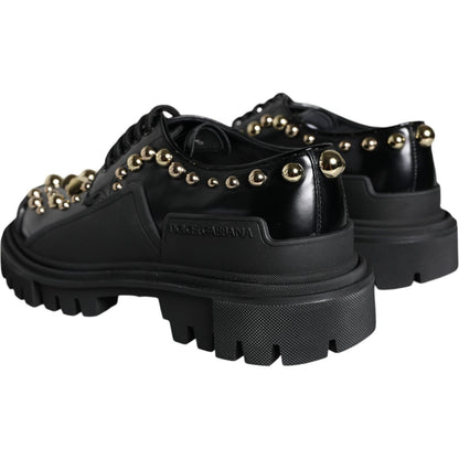 Dolce & Gabbana Black Leather Trekking Derby Embellished Shoes