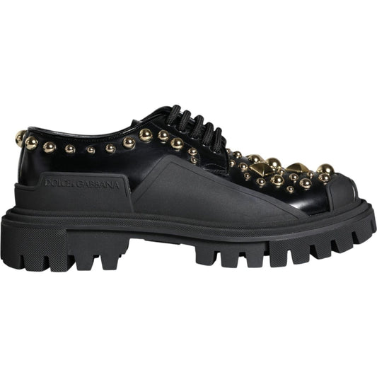 Dolce & Gabbana Black Leather Trekking Derby Embellished Shoes