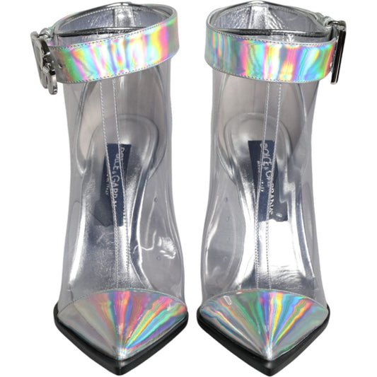 Dolce & Gabbana Silver Iridescent PVC Pointed Short Boots Shoes LA11373-36