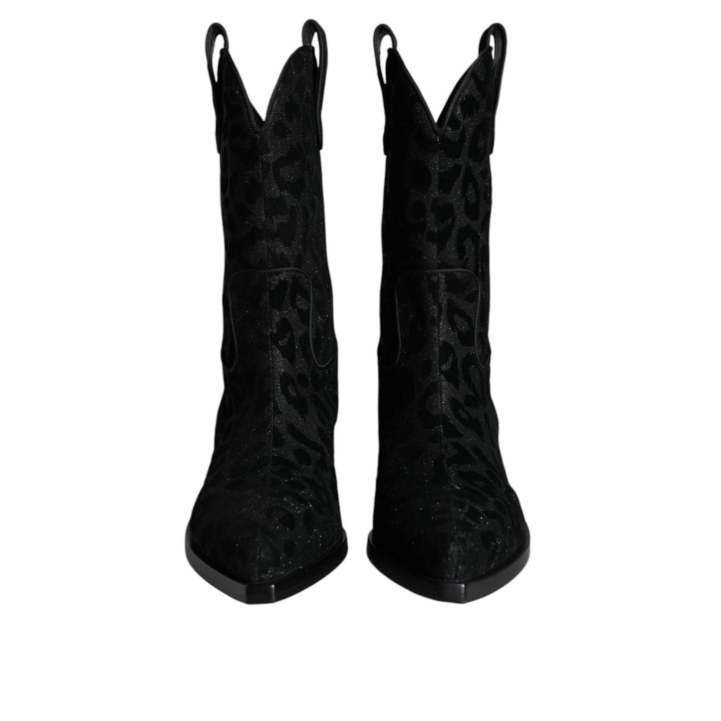 Dolce & Gabbana Black Gray Leopard Cowboy Boots Shoes
