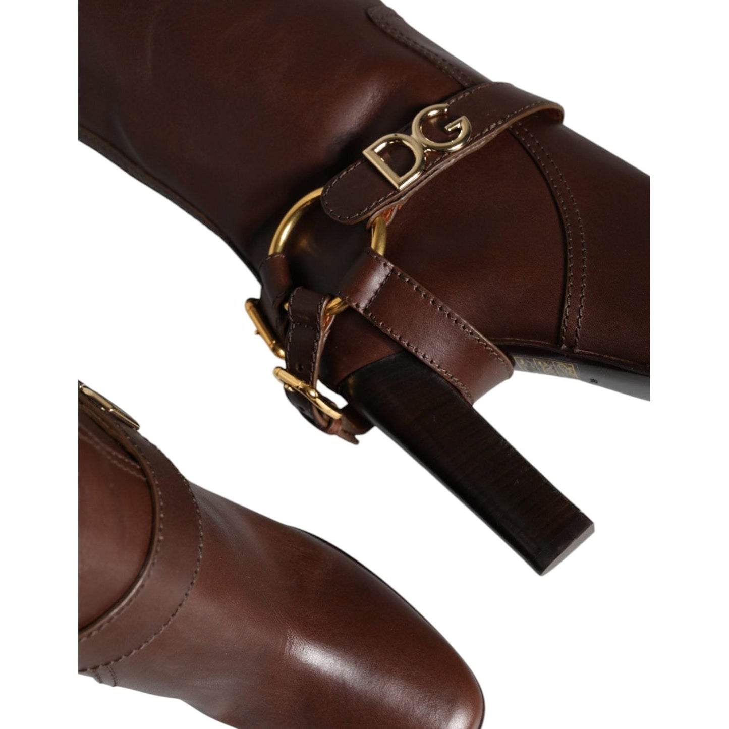 Dolce & Gabbana Brown Leather Gold Tone Logo High Boots Shoes LA11537-36